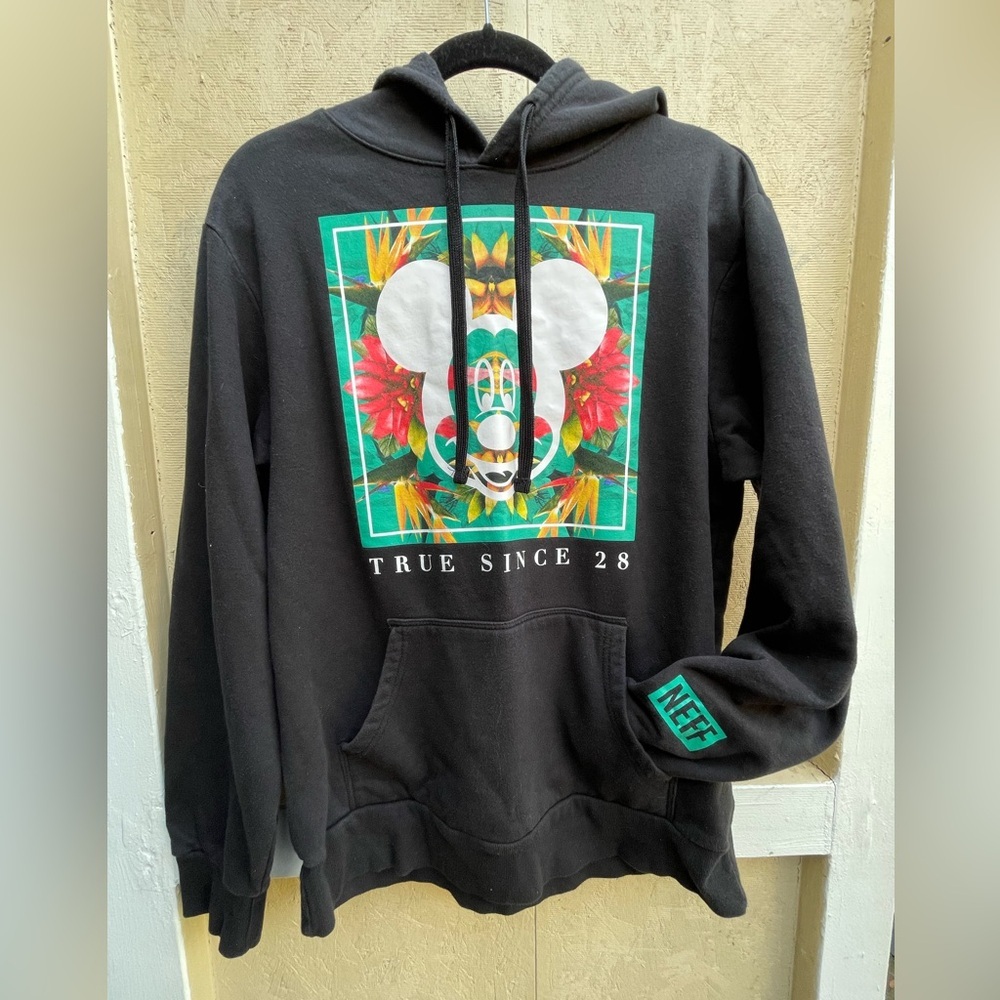 Disney Black Graphic Hoodie with Floral Design